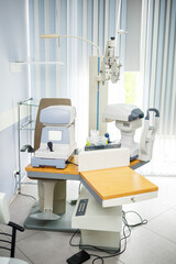 Microscopic apparatus for testing eyesight. Ophthalmology and treatment of eye diseases. Eye clinic, optometrist concept