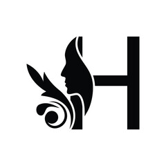 letter H woman face vector template logo beauty salon 