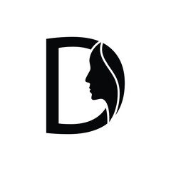 letter D woman face vector template logo beauty salon 
