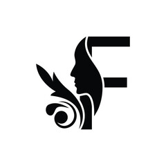 letter F woman face vector template logo beauty salon 