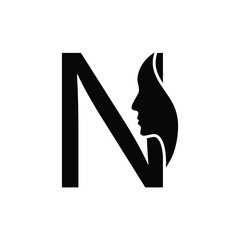 letter N woman face vector template logo beauty salon 
