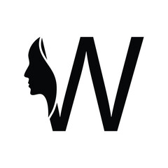 letter W woman face vector template logo beauty salon 