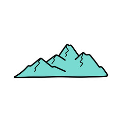 Hand drawn doodle mountain. Simple blue mountain with cracks and relief.