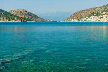 Fototapeta na wymiar rocky coast of greek island and sea view, landscape greece