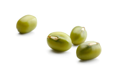 Green mung beans isolated on white background - Clipping path included