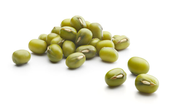 Group of green mung beans isolated on white background