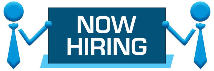 Now Hiring Banner Symbols Left Right Blue 