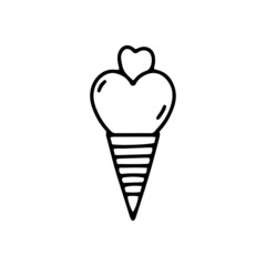 Linear vector illustration with ice cream on a white background in cartoon style