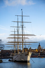 Old sailing ship stranded in stockholm