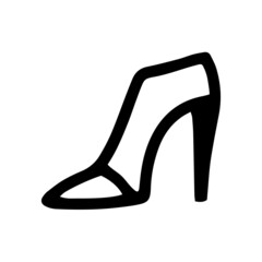 Vector linear illustration of high heel shoes. Black and white sketch of female stiletto heels in cartoon style