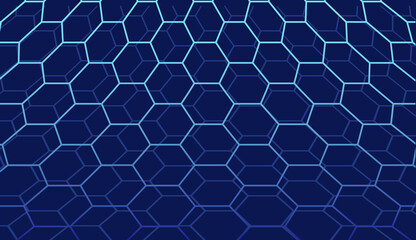 Abstract technology dark blue background from honeycomb, grid pattern. Design science tech outline. Vector illustration