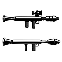 Illustration of Grenade launcher . Design element for logo, label, sign, emblem. Vector illustration