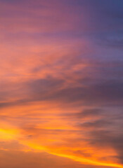 Naklejka na ściany i meble Beautiful view of sky with clouds at sunrise. Partly cloudy. Colorful sunset. Natural sky background texture, beautiful color.