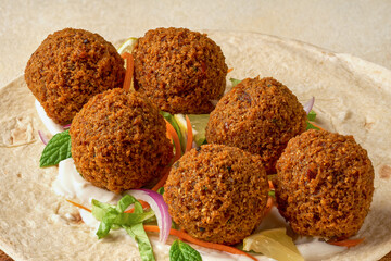 Chickpeas falafel prepare to make wrap sandwich. Closeup