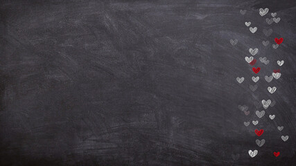 chalk hearts on a blackboard valentines design - obrazy, fototapety, plakaty