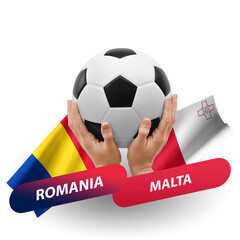 Soccer football competition match, national teams romania vs malta
