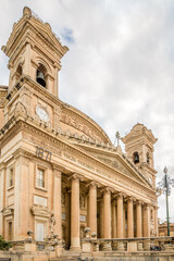View at the facade of Basilica of Assumption of Our Lady in Mosta, Malta