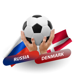 Soccer football competition match, national teams russia vs denmark