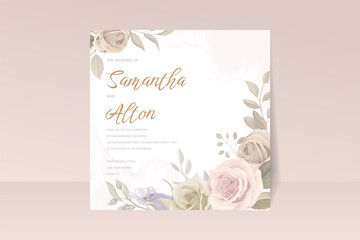 Beautiful soft floral and leaves wedding invitation card