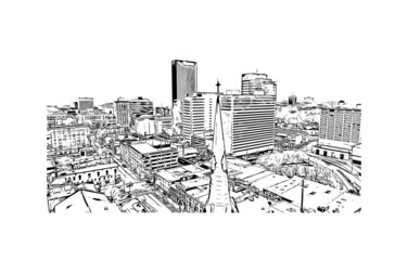 Building view with landmark of Lexington is a city in Kentucky. Hand drawn sketch illustration in vector.