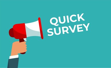 Quick survey megaphone blue banner. illustration.
