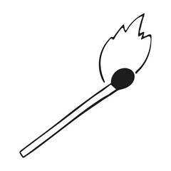 vector icon of a burning doodle match isolated on a white background