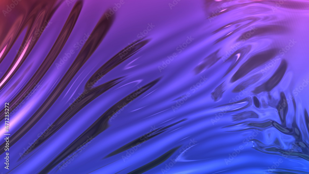 Aufkleber 3d render beautiful folds of foil with gradient iridescent blue red color in full screen, as clean f