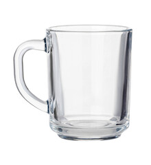 Glass transparent mug on a white background