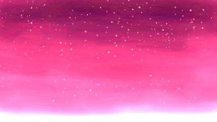 Paint the sky and the glittering stars with a pink watercolor background.