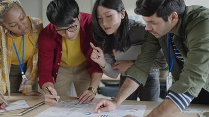 concept of collaborating and brainstorming.Brainstorm casual meeting creative agency teamwork female and male discussion roadmap and design app ui ux the best ideas for new startup project.