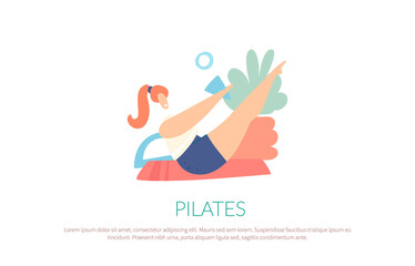Funny young woman doing pilates, poster