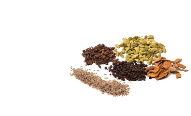 Indian mixed spices isolated on white background. 