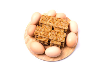 Crackers and eggs pledge of a healthy diet.