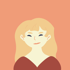 Flat illustration of an avatar icon for social networks and other. A blonde smiling girl.