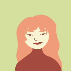 Flat illustration of an avatar icon for social networks and other. A red-haired smiling girl.