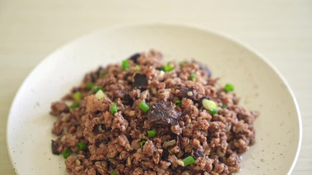Stir-fried Chinese Olives with Minced Pork - Asian food style