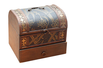 antique wooden box on white background, object, retro, vintage, copy space