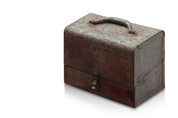 old steel box on white background, object, vintage, retro, copy space