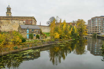 Fototapeta premium View of riverbank of river Foss during Autumn in York England