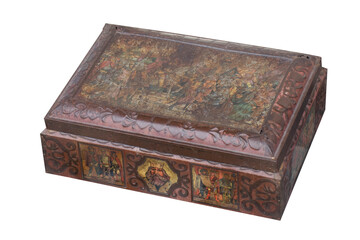 ancient brown treasure box on white background, object, object, vintage, copy space