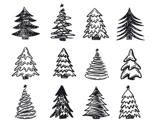 Christmas tree set, Hand drawn illustrations.