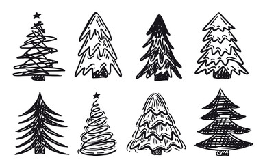 Obraz premium Christmas tree set, Hand drawn illustrations.