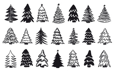 Christmas tree set, Hand drawn illustrations.