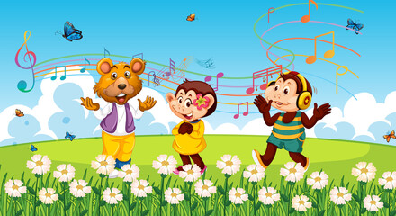 Cute animals performance singing at the park