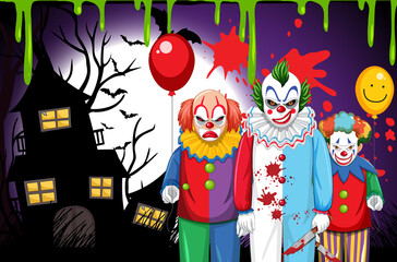 Three killer clowns cartoon character