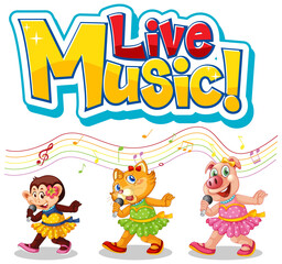 Obraz na płótnie Canvas LIve Music logo with cute animals singing