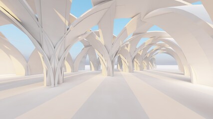 Architecture background design columns in interior 3d render