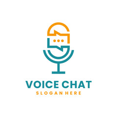 Voice chat logo vector with microphone and bubble chat symbol combination.