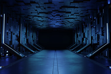 Empty dark room, Modern Futuristic Sci Fi Background.
