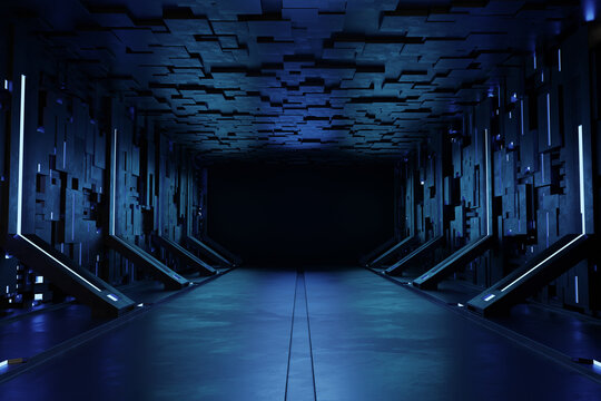 Empty Dark Room, Modern Futuristic Sci Fi Background.